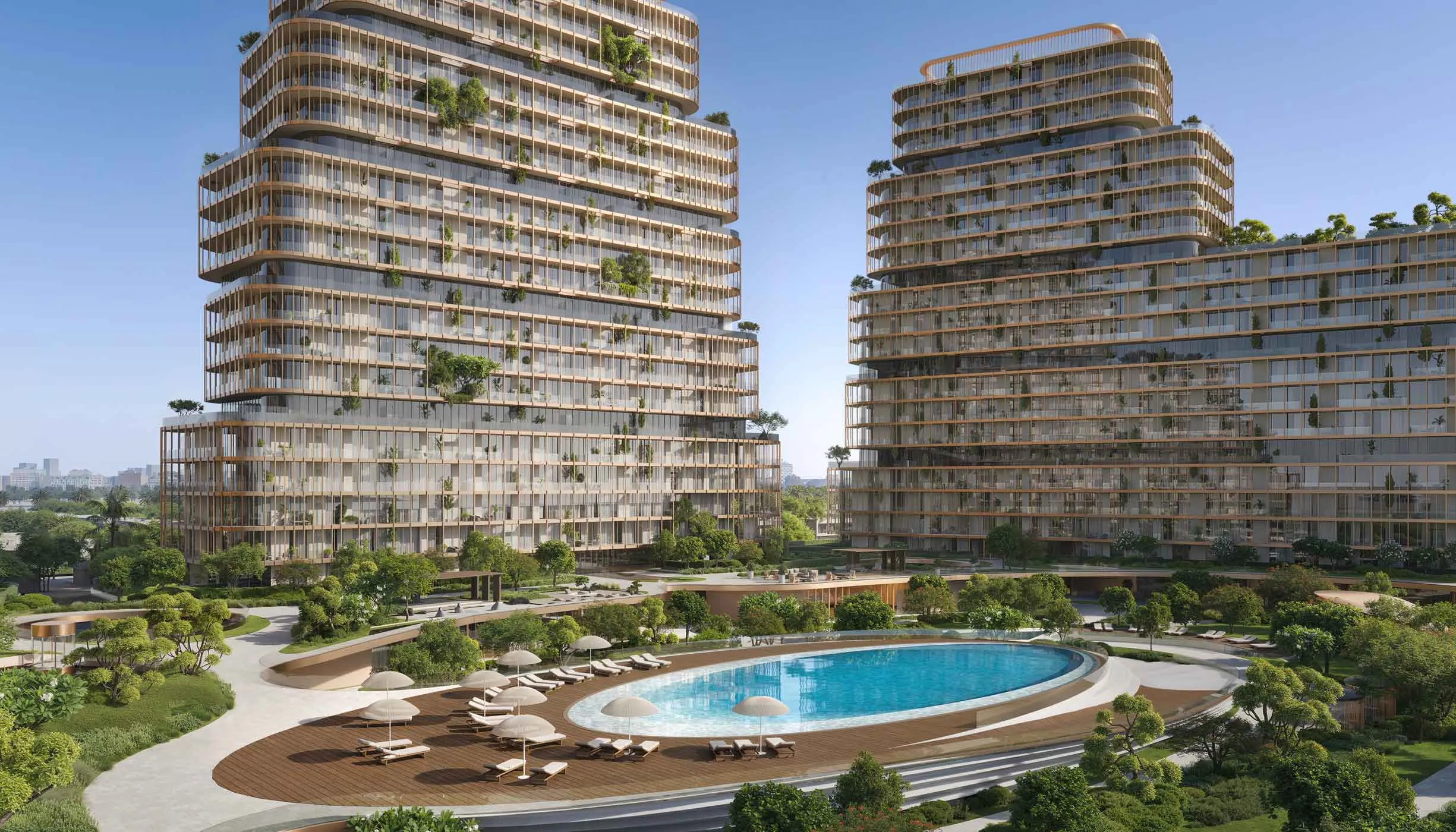 Residential tower pool and gardens